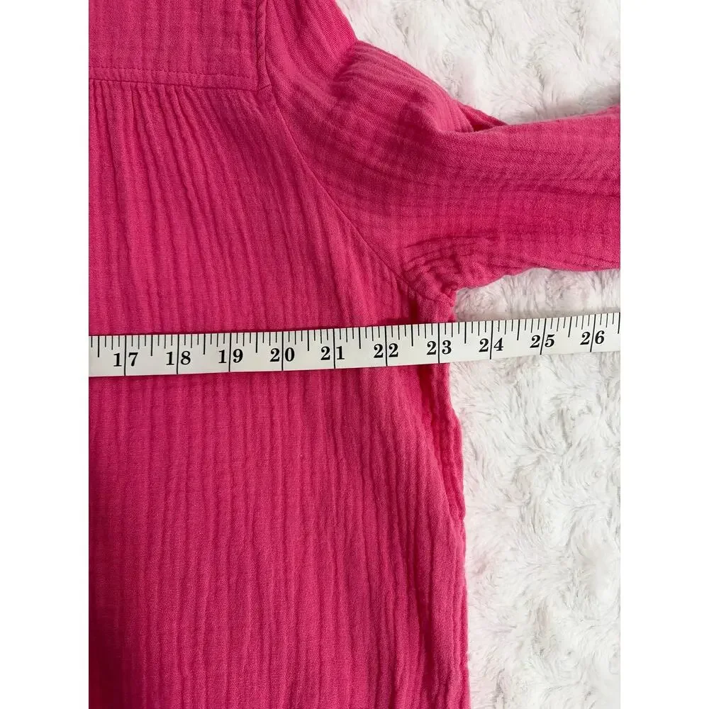 J. Crew Pink Soft Gauze Cotton Fresco Popover Long Sleeve Relaxed Fit Top L